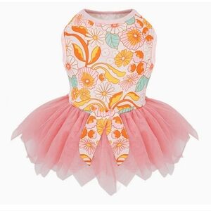 KYEESE Dog Tiered Layeref Tutu Tulle Dress in Orange Floral Size L